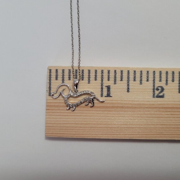Dog Diamond Sterling Pendant Necklace Dachshund Weenie Doxie Dog Lover - Picture 11 of 16